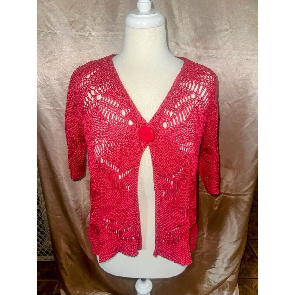 BAMBOO TRADERS women dark PINK KNIT Shrug size PM cable design NICE EUC‎